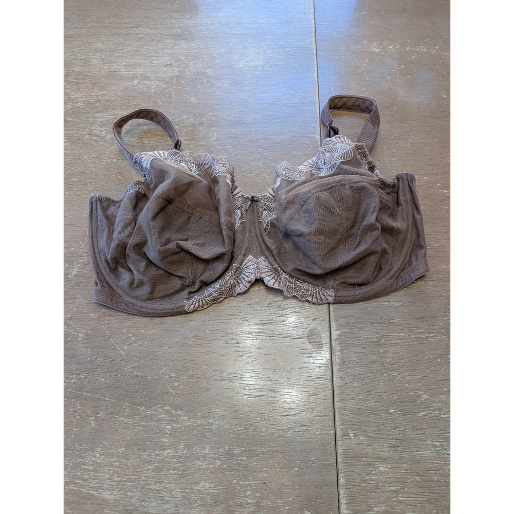 Panache Loretta 6681 Full Cup Bra 38H‎ Mocha Brown Embroidered Mesh Underwire